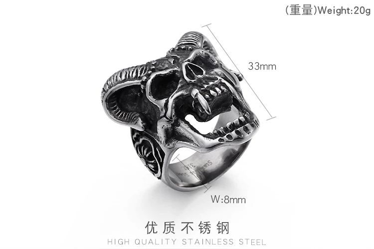 KALEN Wholesale 316L Stainless Steel Punk Demon Skull Rings