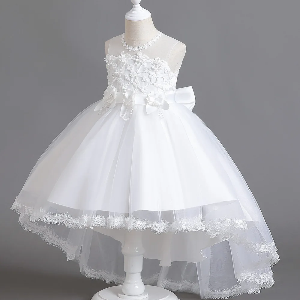 Flower Girls Party Dresses for New Year Baby Girls Sleeveless Pearl Princess Wedding Dress Children Clothes Vestidos 2-10Y