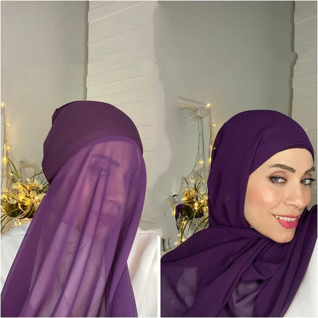2022 new ready to wear under scarf muslim underscarf instant chiffon undercap hijabs with cap