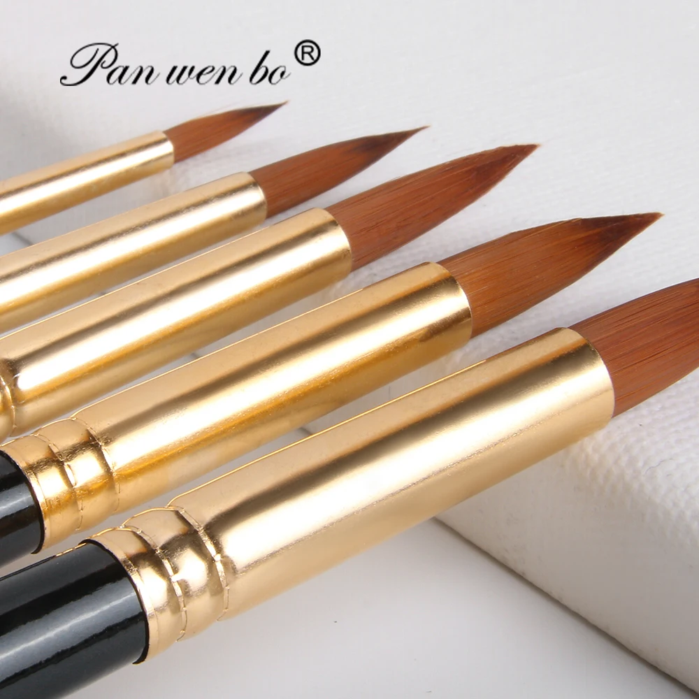 Panwenbo 5pcs Wood Handle Nylon Oblique Peak Hair Oil Watercolor Brush Painting Brush Wholesale Paint Brush Set