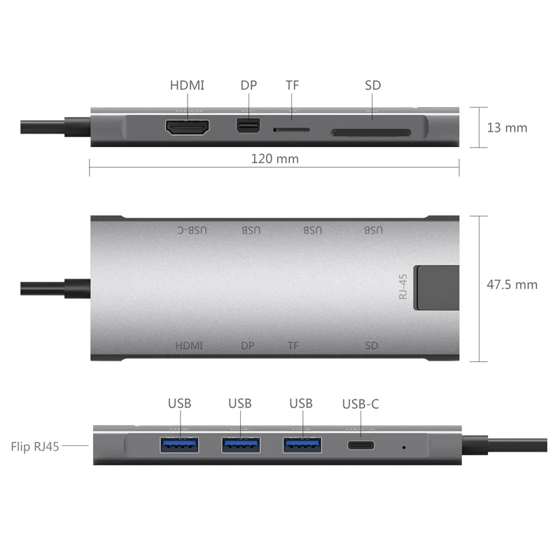 9 Port Type C USB Hub to RJ45 Gigabit Ethernet Dual USB C Docking Station For MacBook Pro Laptops USB Hub