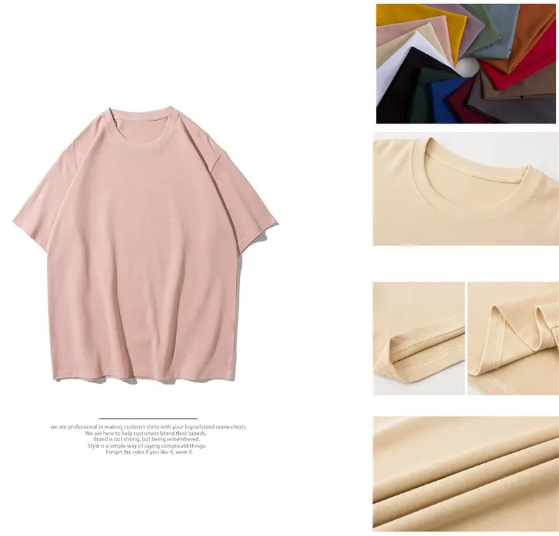 280g USA Size Quick Dry Boxy T-shirts Solid Customized Logo Outdoor Sports T-shirts O-neck Off Shoulder Men Cotton T-shirts