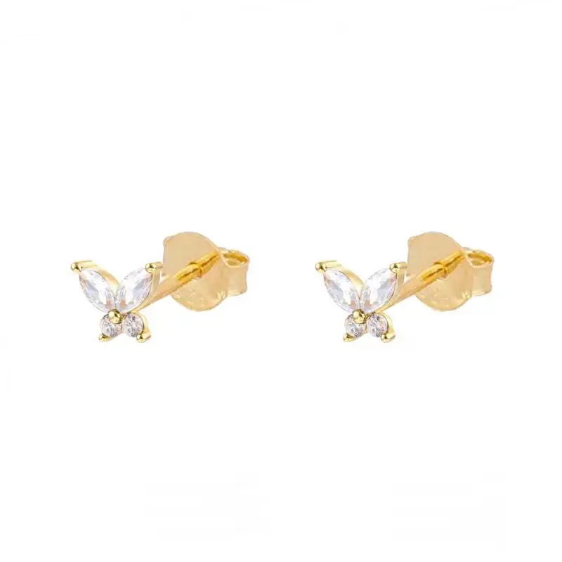 Brass Earrings Butterfly Geometry Color Zircon Gold Silver Stud Earrings for Women Hainon 2010
