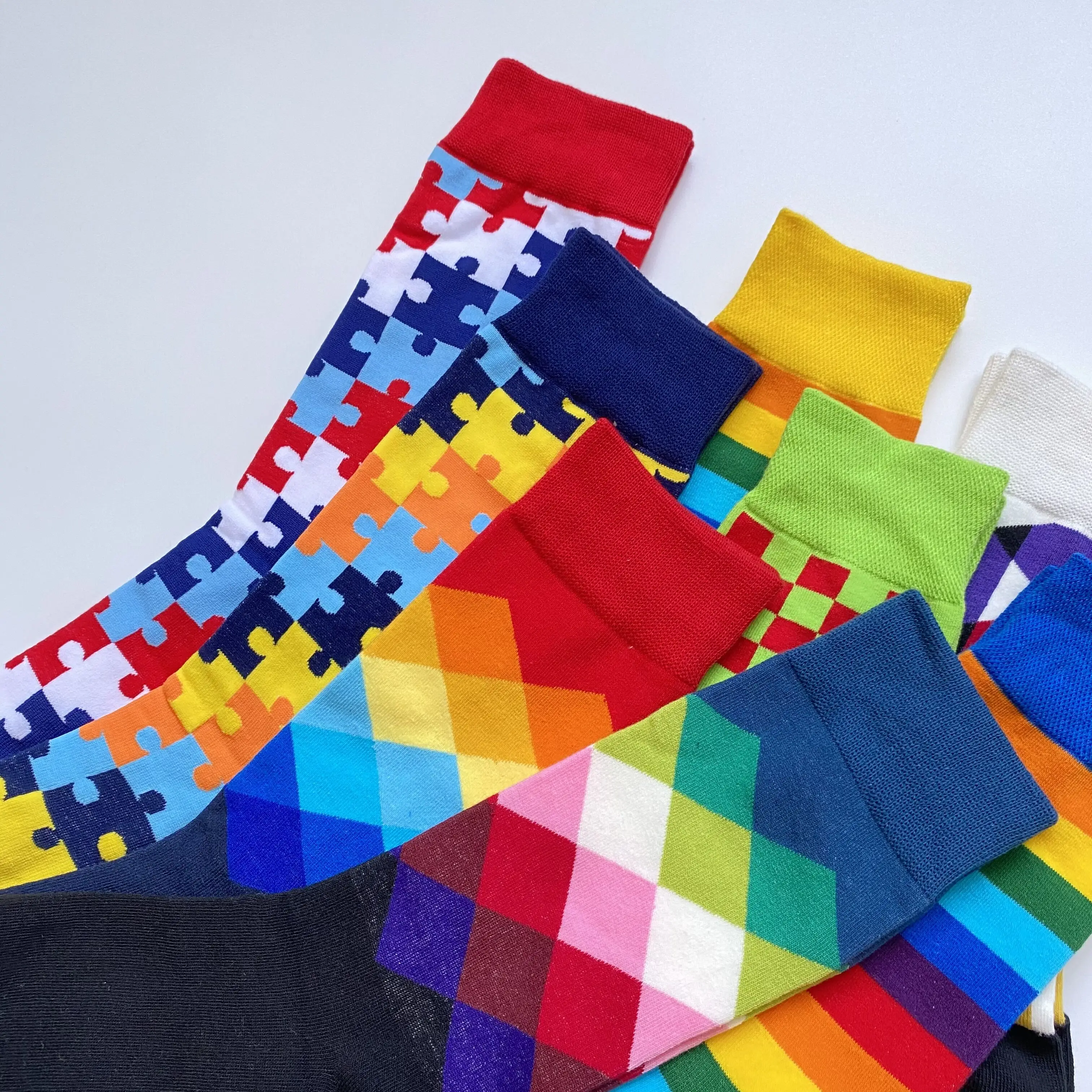 Men Fashion Print Harajuku Cotton Sports Running Crew Socks Cool Funny Hiphop Casual Pastel Pack Long Tube Set