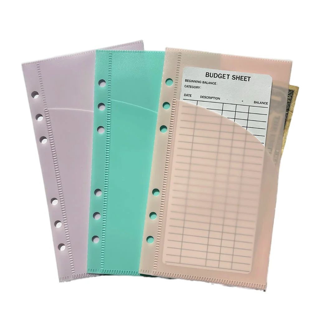 A5 A6 A7 Custom Personalized Side Open Plastic Black 6-Hole Loose Leaf Binder Financial Goals Pocket Double Layer Cash Envelope