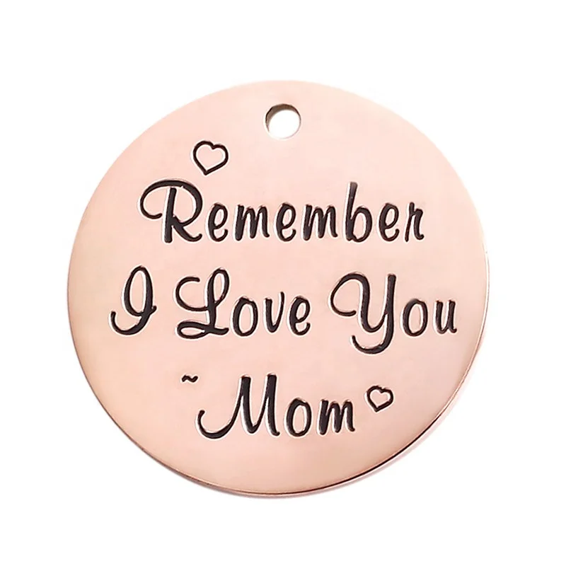 Custom company brand logo stamped engraved metal jewelry round shaped blanks tags charms with jump ring