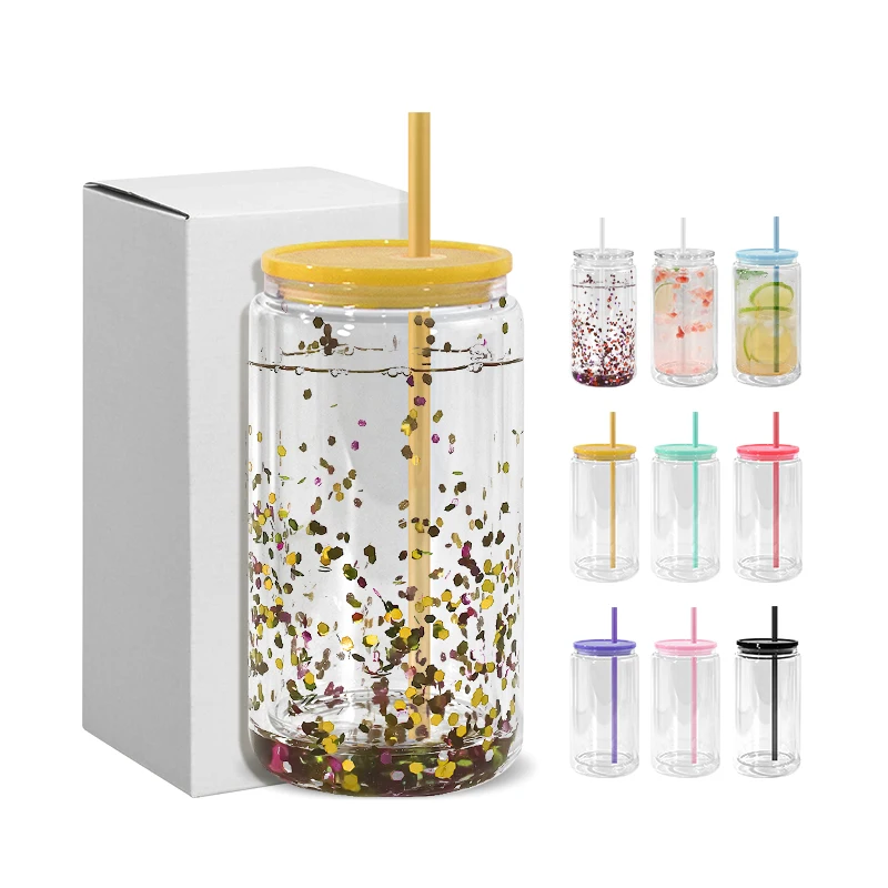 pre-drilled hole Double Wall Plastic Tumbler with colorful lid and straw 16oz double walled tumbler snow globe plastic can