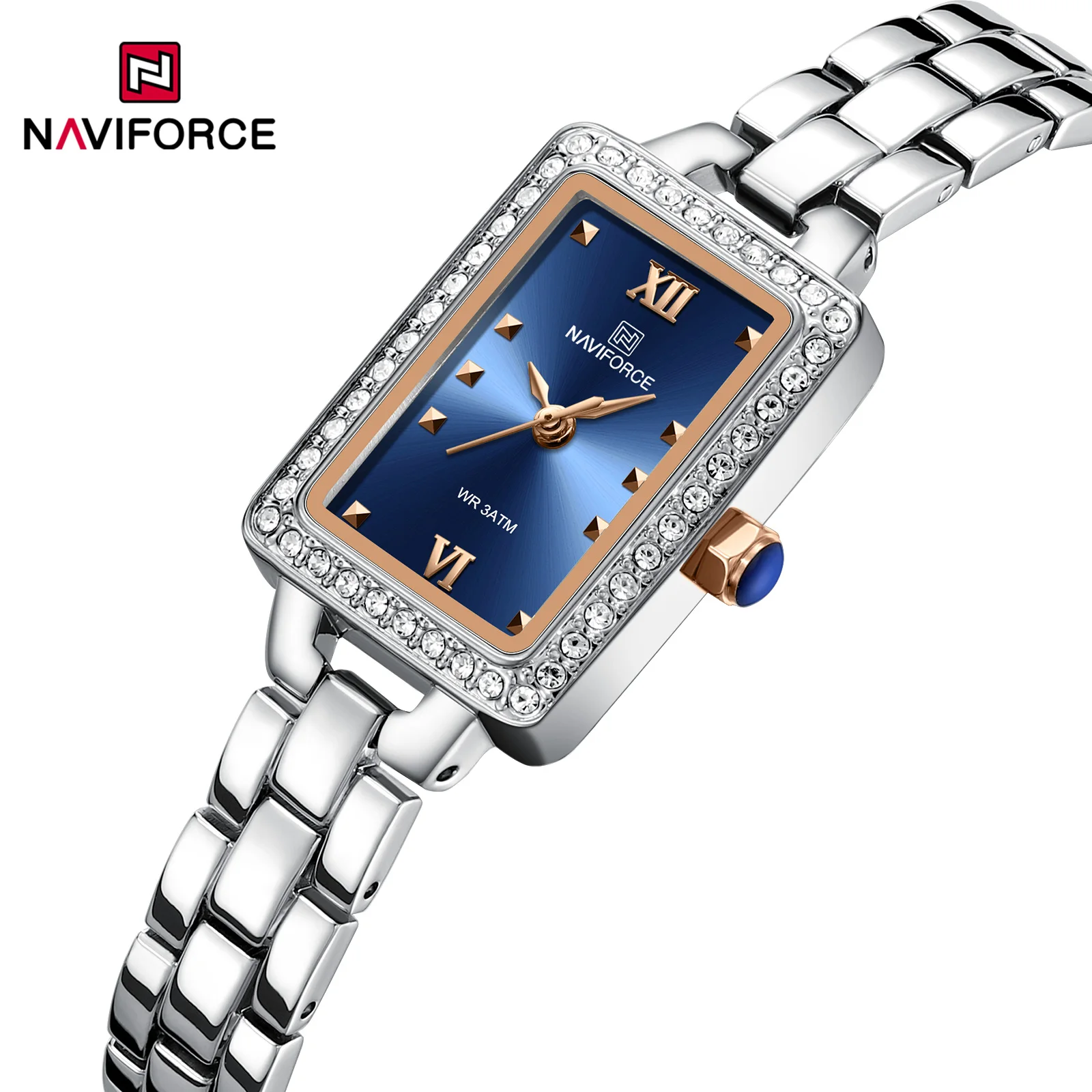 NAVIFORCE NF5043 Elegant Luxury Brand Square 5043 Stainless Steel Waterproof Wristwatch Quartz Watch Women Fashion Lady Watches