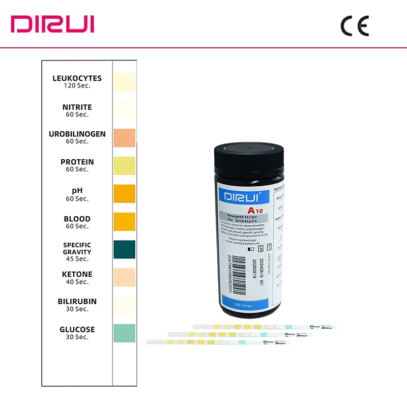 Dirui A10 Urinalysis Reagent Strips Leucocytes /Nitrite/Urobilinogen/Protein/Ph/Blood/Sg/Ketone/Bilirubin/Glucose Urine Strips