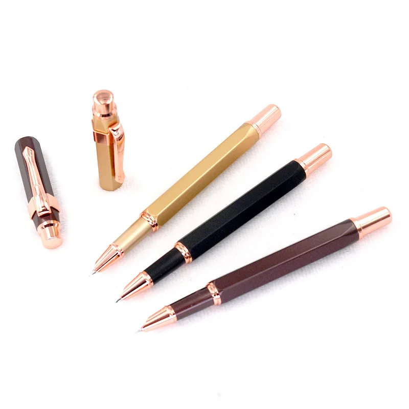 Fine craftsmanship elegant magnificent Luxury Collection Calligraphy Rosegolden Trim Hexagon Retractable Brass Pen Fountain Pen