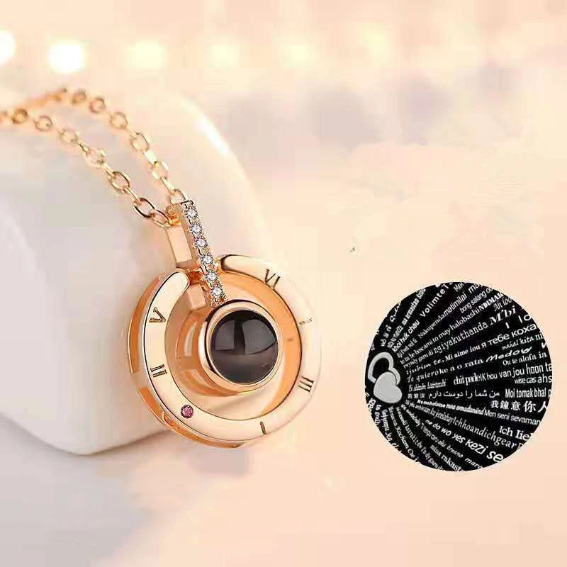 projection necklace custom photo heart pendant 100 languages I love you necklaces for men and women family gifts