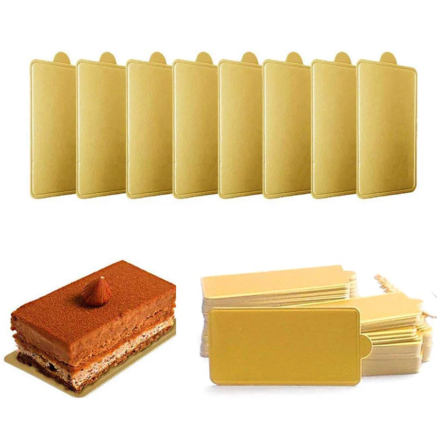 Mini Square /Round Golden Cardboard Cake Base, 100PCS Cake Paper Plates Dessert Board Base Grease-Proof  Pastry Cardboard