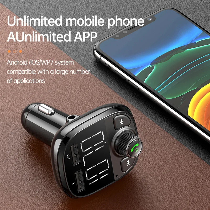 Multi-Function Car Charger with Bluetooth Player & USB Converter Lossless Sound Quality FM Transmitter 12-24v Voltage