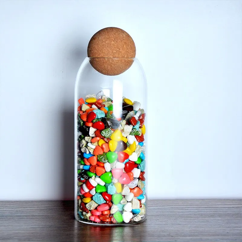 Reihey Glass Airtight Canisters Tall Glass Storage Containers with Spherical Cork Lids Glass Canister for Food Storage