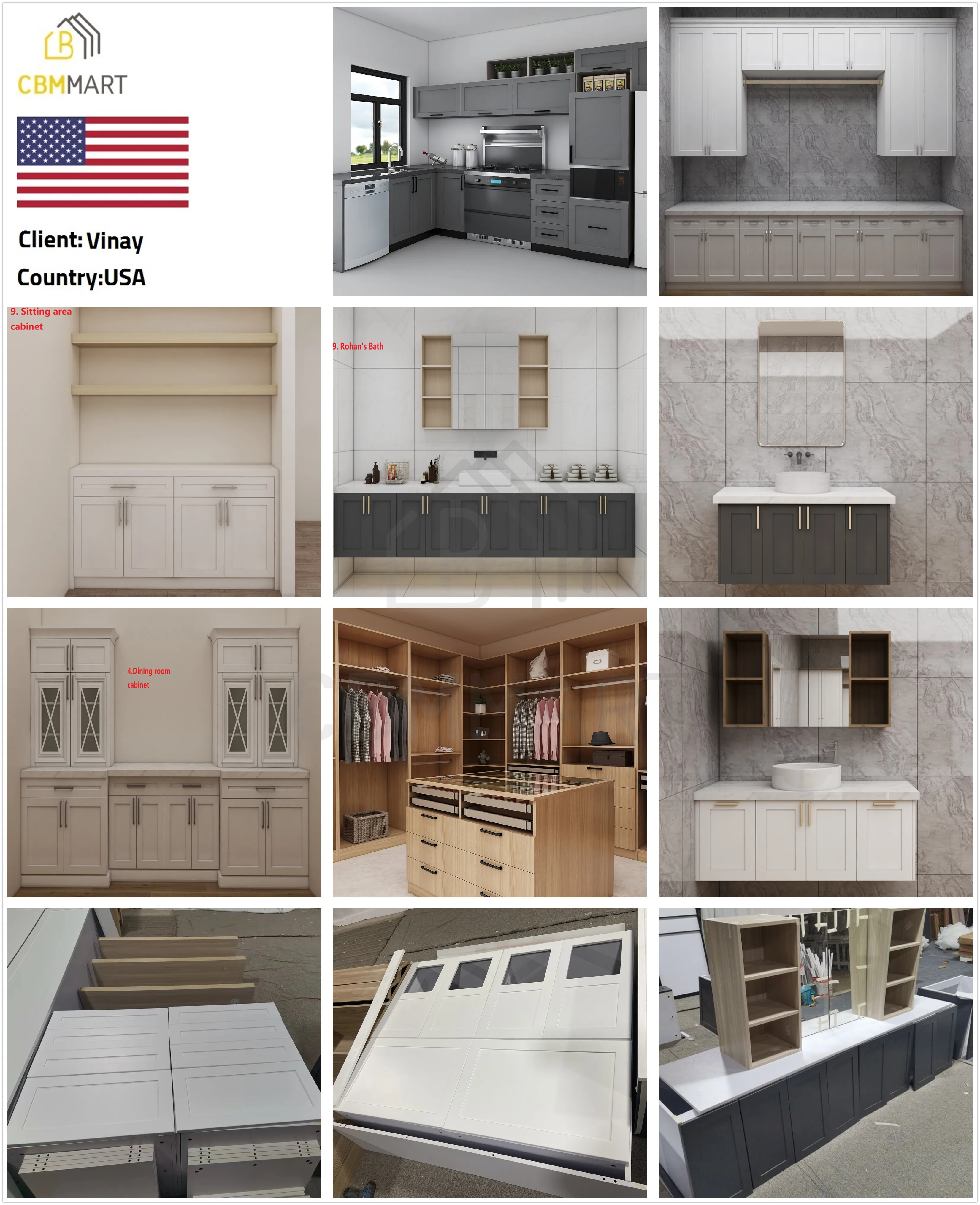 CBMmart Modern Kitchen New Design LED Light Onsite Picture Full Kitchen Cabinet Designs House Furniture Kitchen Cupboard