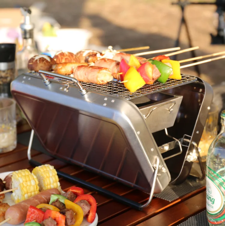 Mini Suitcase Design Outdoor Camping Folding Portable Table Kebeb Grill Stainless Steel Charcoal BBQ Grills