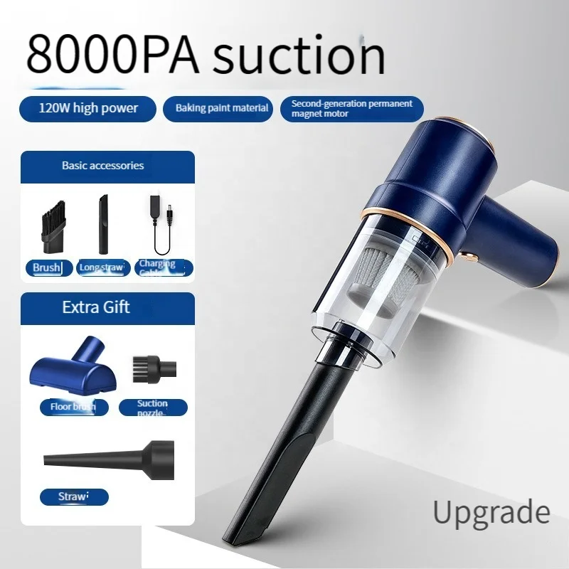 Portable handheld blowing and suction integrated car vacuum cleaner with light mini wireless car vacuum cleaner