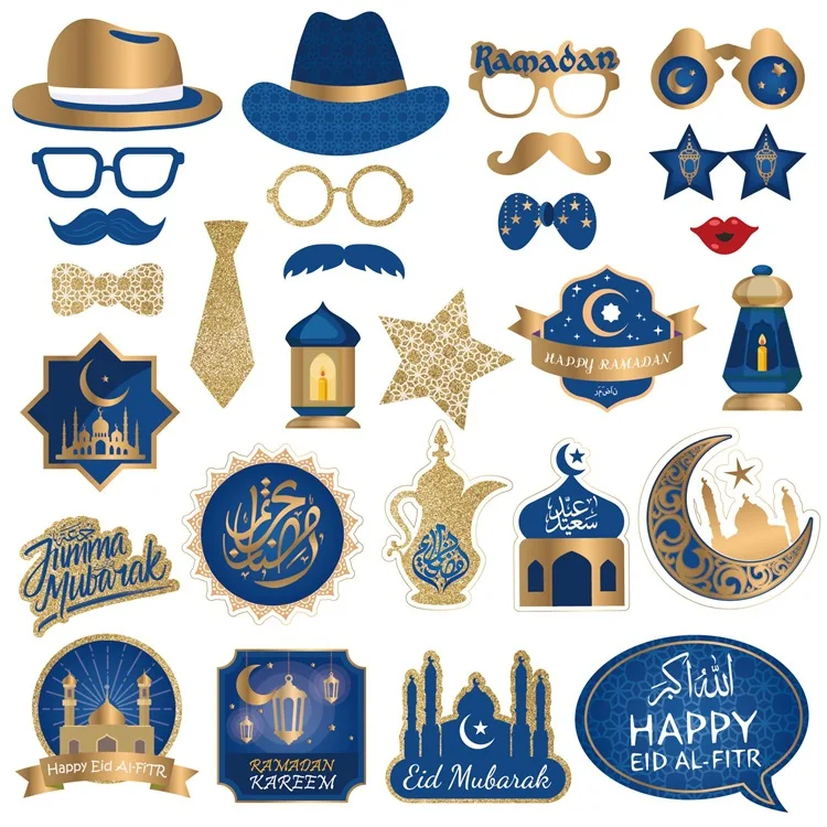 Hot Sell Gold Blue Paper Decoration Event & Party Supplies Cute Frame Photo Booth Props
