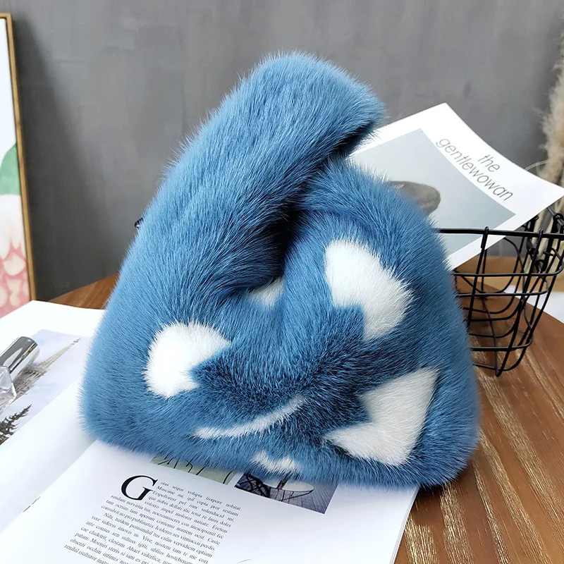 Handmade mink fur handbag women fashion genuine fur bag western style real fur tote bags
