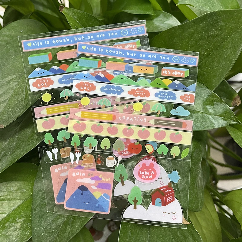 Wholesale Custom Design Printing Logo Waterproof Adhesive Kawaii Stationary Kiss Cut Stickers Sheets