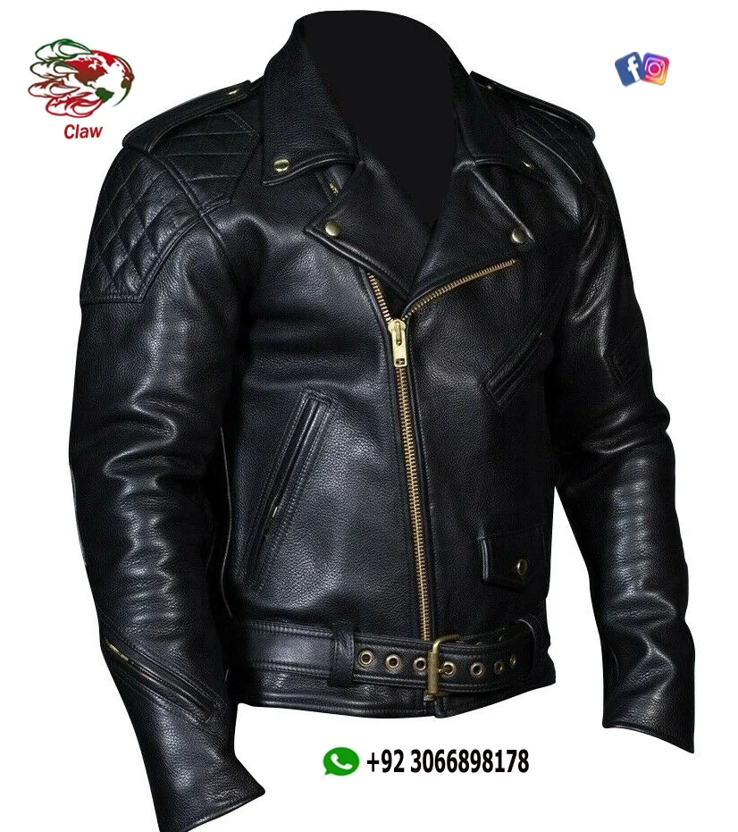 Real Cowhide Bikers Jacket Quilted Biker BLUF Quilted Gay Racing Jacket OEM