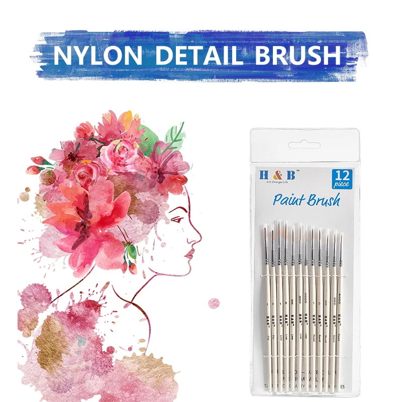 wholesale 12 miniature synthetic nylon kids artist oil paint brush