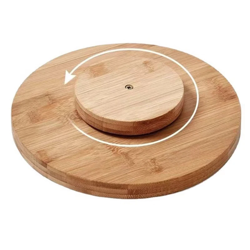 Customized Hotel Restaurant Kitchen Bamboo Lazy Susan  360 Degree Rotating Round Serving Tray Spice Storage Racks