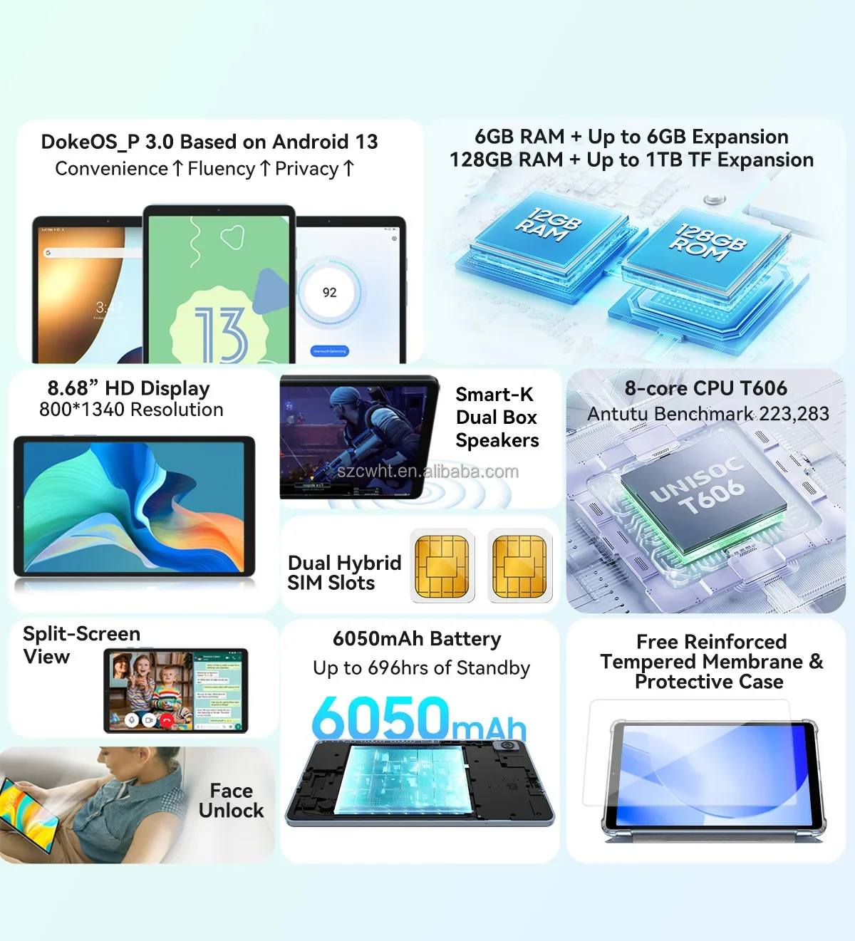 8.68 inch tablet t616 Octa 6GB 128GB memory android tablet Incell high brightness screen tablet sim card for business gaming