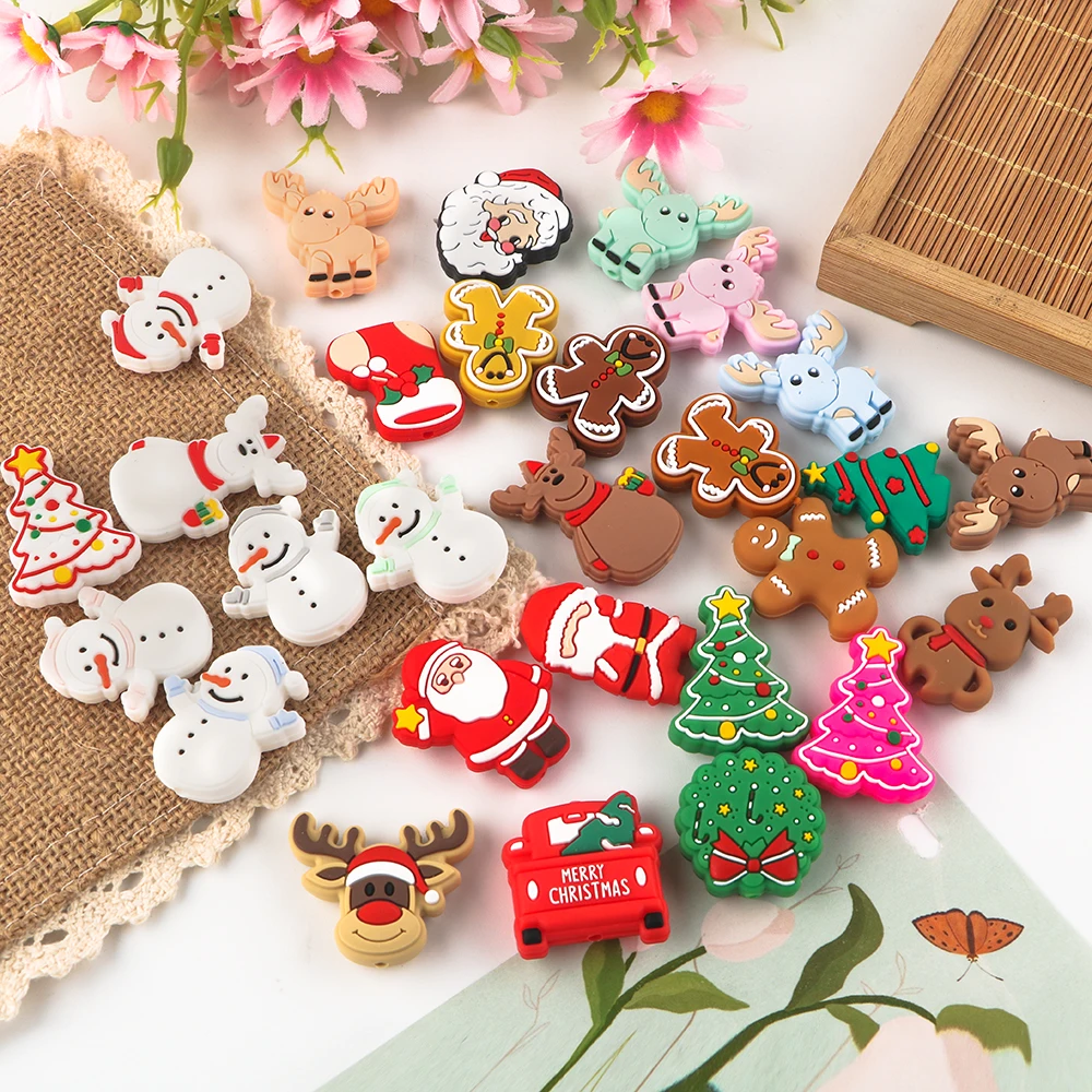 Wholesale Food Grade Beads DIY Pacifier Chain Accessories Baby Teething Charms Christmas Old Man Boots Tree SIlicone Focal Beads