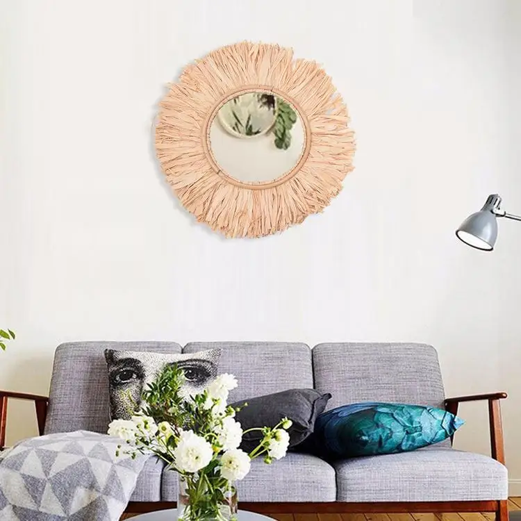 
Hanging Wall Mirror Round Handmade Boho Mirror Moroccan Style Art Decor for Apartment Living Room Bedroom Dorm Entryways 