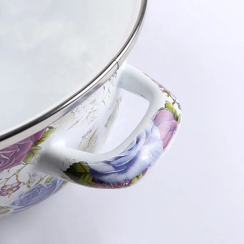 Enamel High Pot Stock Pot Enamel Casserole with Tube Handle Knob Glass Lid Cover 16/18/20/22/24/26cm Ollas de peltre Pewter
