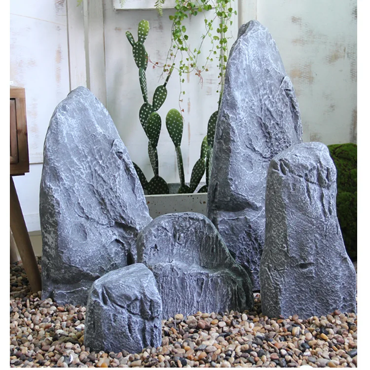 Fake Fiberglass Plastic Landscaping Stone,  Artificial Rock Garden Decoration, Outdoor Large Rockery Stone For Hotel Outdoor