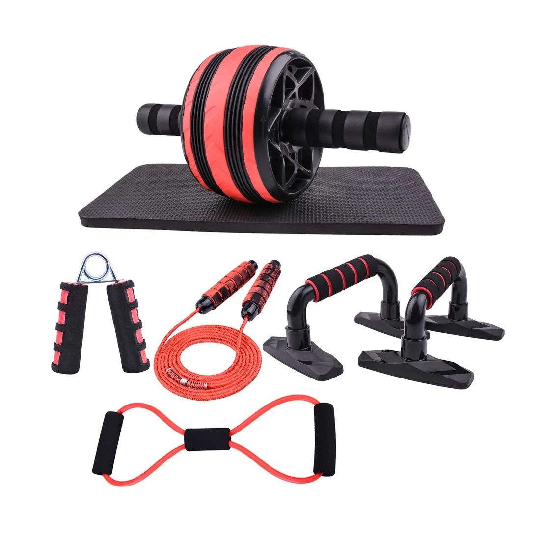 Ab Wheel Roller Kit with Knee Mat Jump Rope Push Up Bar Home Gym Equipment for Men Women
