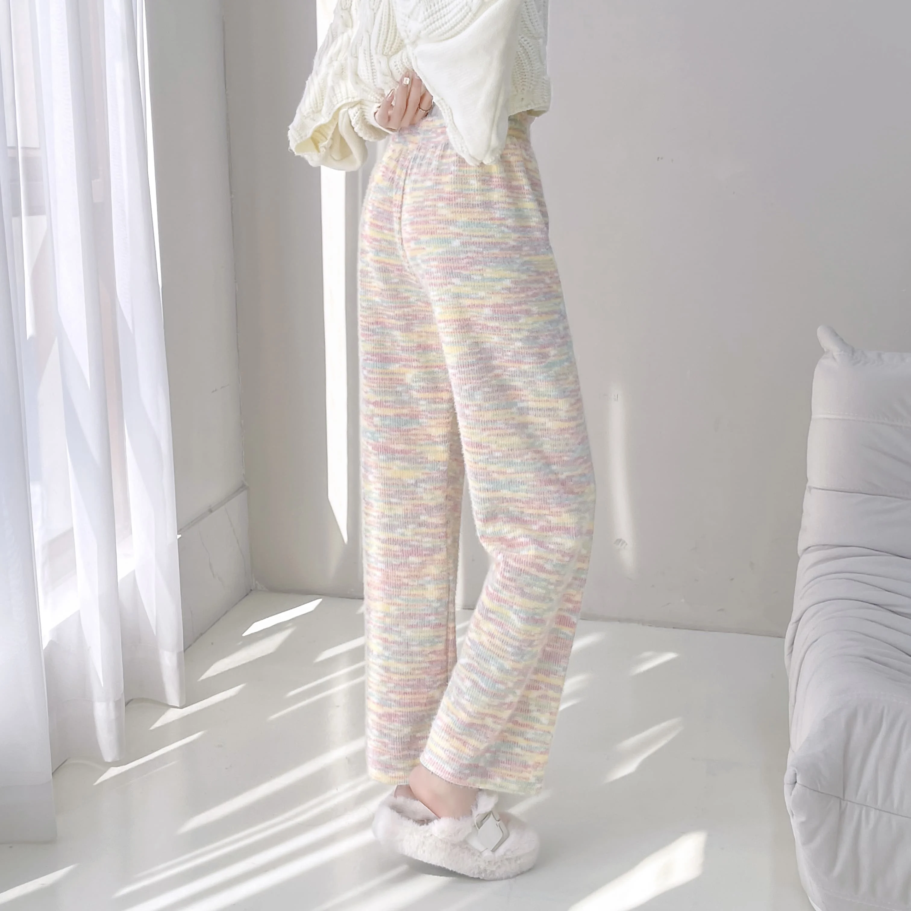 Hot Selling Loose Lazy Casual Pants High Waist Vertical Rainbow Wide Leg Pants