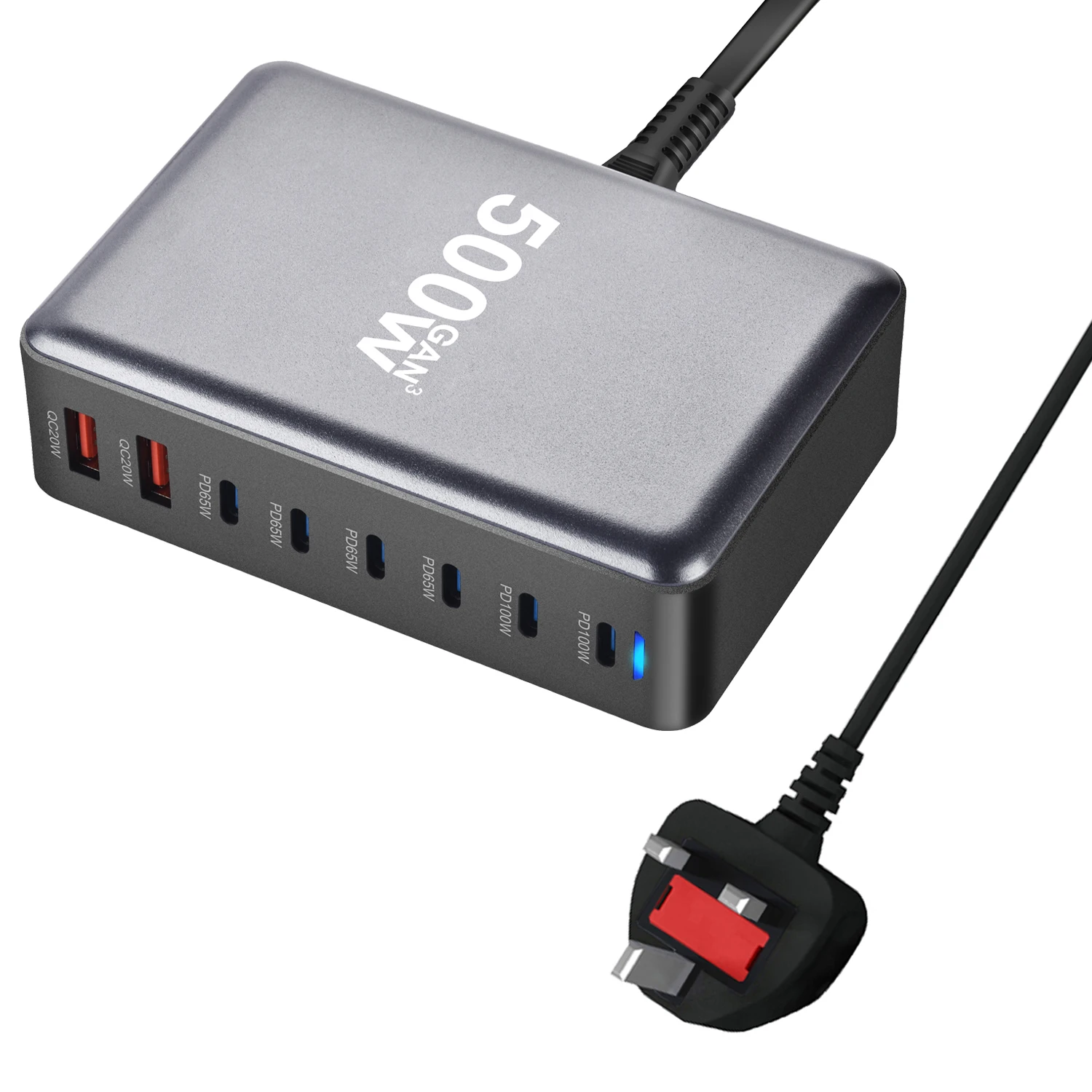 Быстрое зарядное устройство 500 Вт GaN USB Type C с несколькими портами PD QC3.0 настольное быстрое для IPhone/Samsung/ноутбука