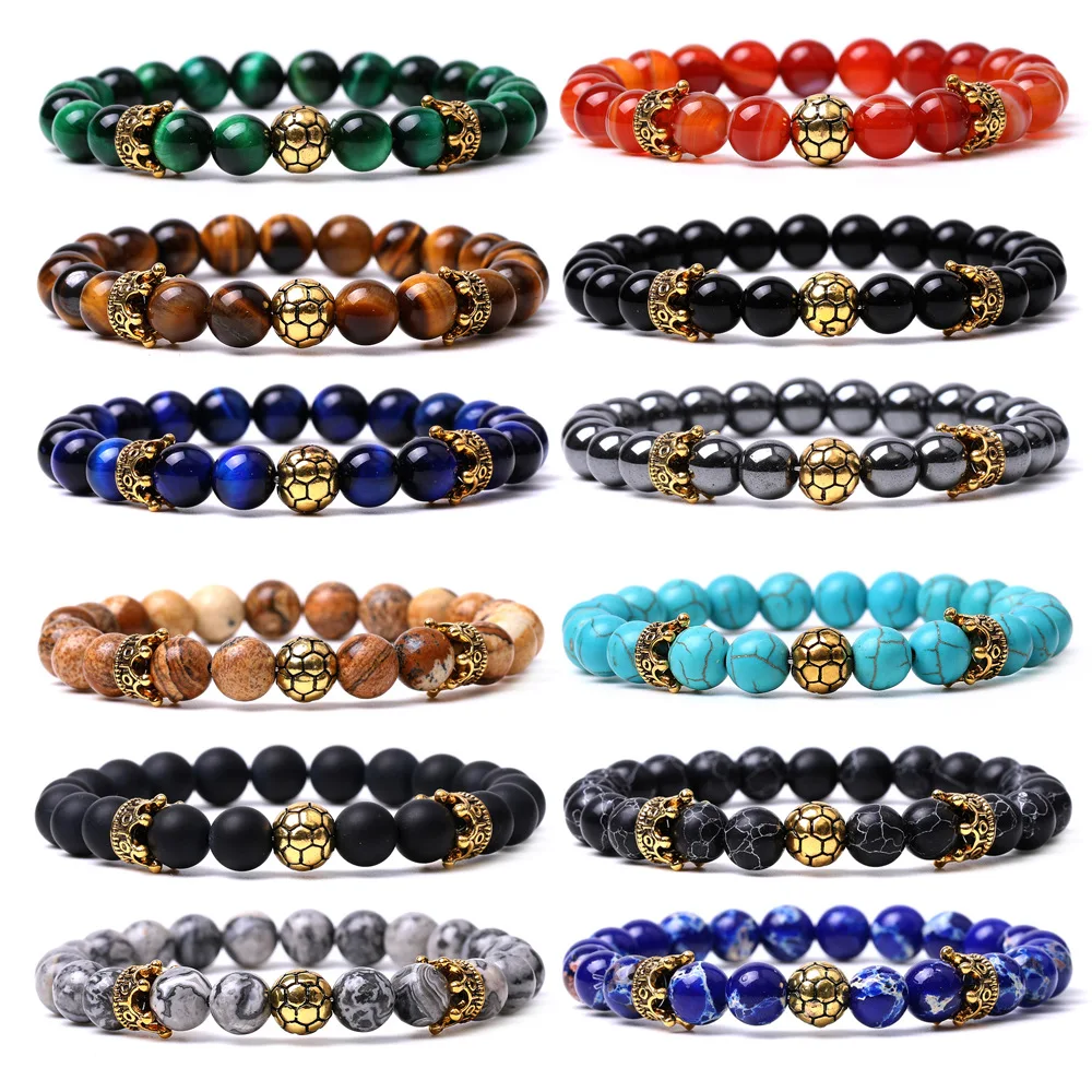 Healing  Stone  Chakras World Cup Europe gold crown football Beads Bracelet Women Men Woven Energy Buddha Bracelets Jewelry