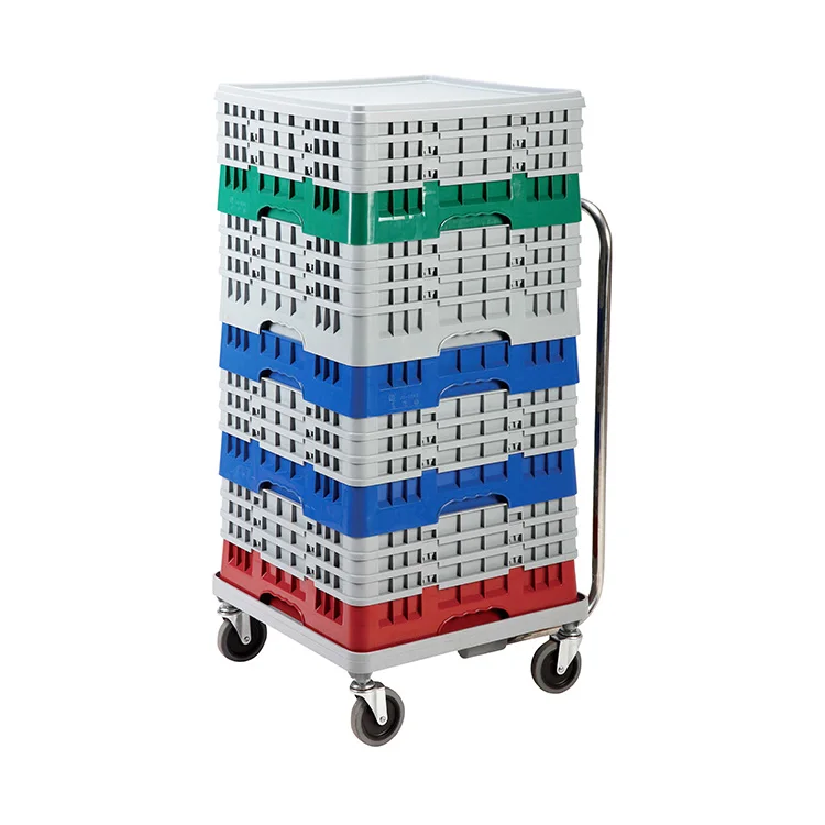 Easy to Transport Hotel Glass Rack 4 Wheel Dolly Trolley