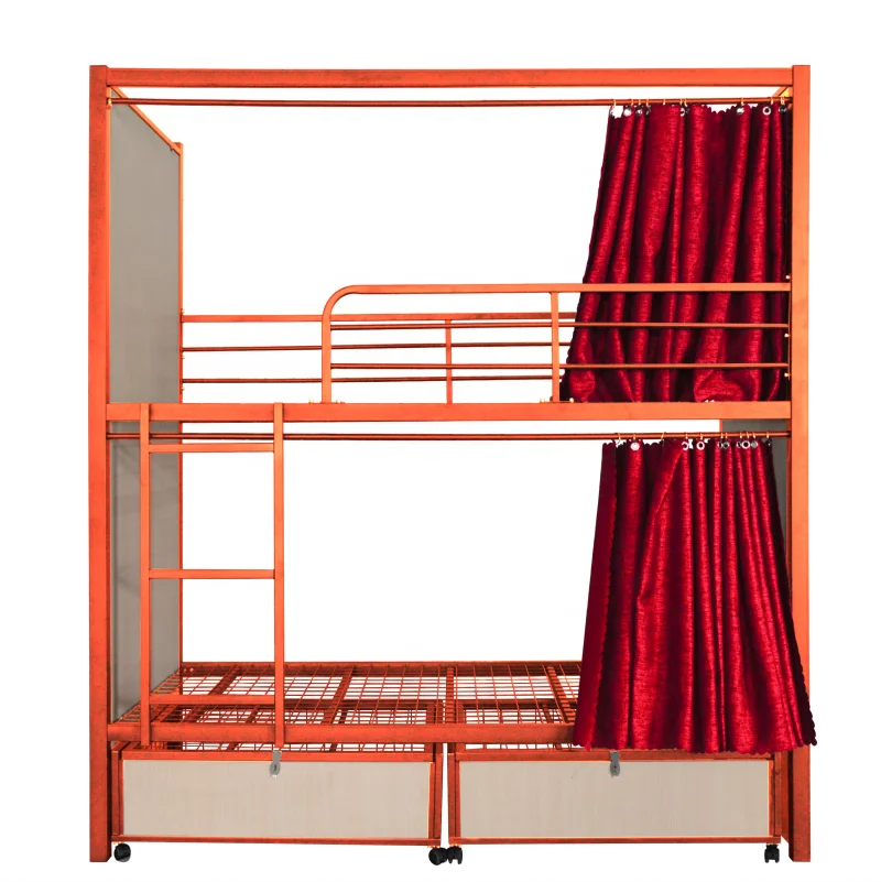 Modern design folding metal king size hotel double loft bunk bed frame room furniture with storage bedroom for school sale