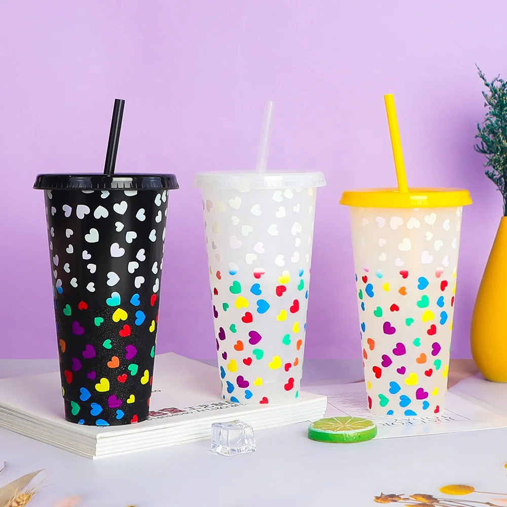Stock Korean 710ml 24oz Vinyl Confetti Plastic Tumbler Color Changing Cup for cold drink