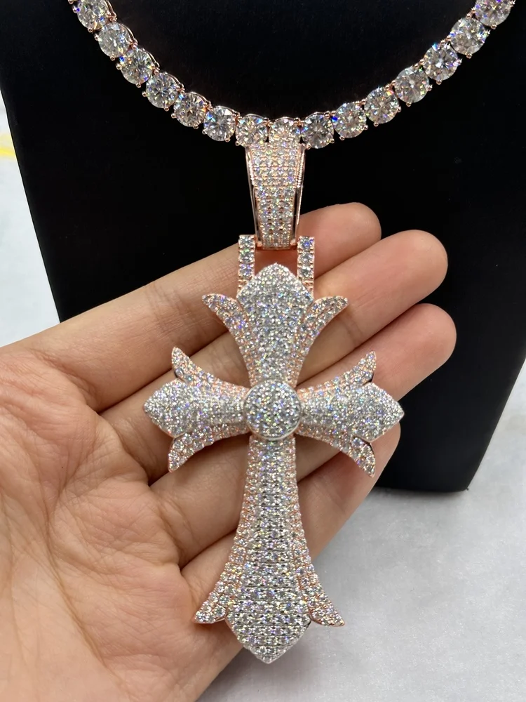 Wholesales 925 sterling silver Iced Out big Cross Pendant Mens Women Gothic Charm full moissanite Hip Hop Cross Bling Pendant