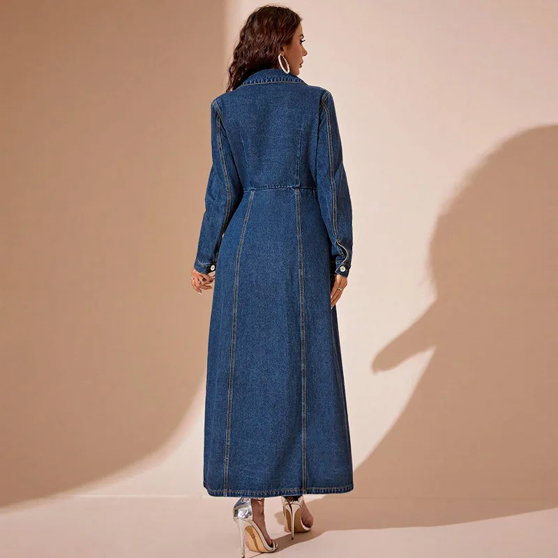 China manufacturer blue jeans long dress button jean dresses denim women denim dresses for ladies