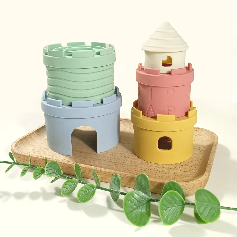 Wholesale Babies Teether Frog Silicone Geometry Stacking Toy Food Grade Children Sensory Educational Toy
