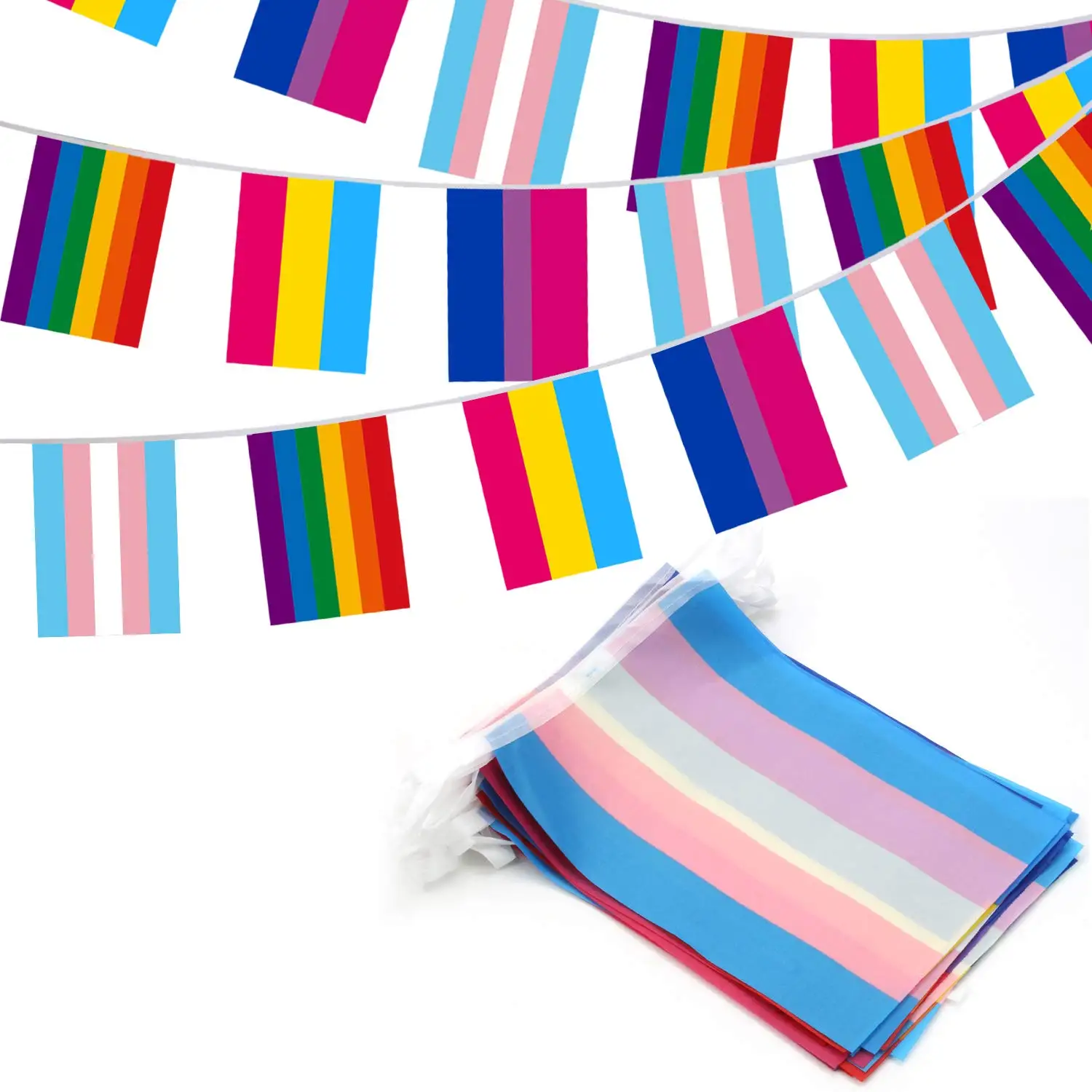 Hot Selling Double Side Printing LGBT rainbow bunting flag 100% Polyester Custom Size gay pride lesbian Bunting Flag
