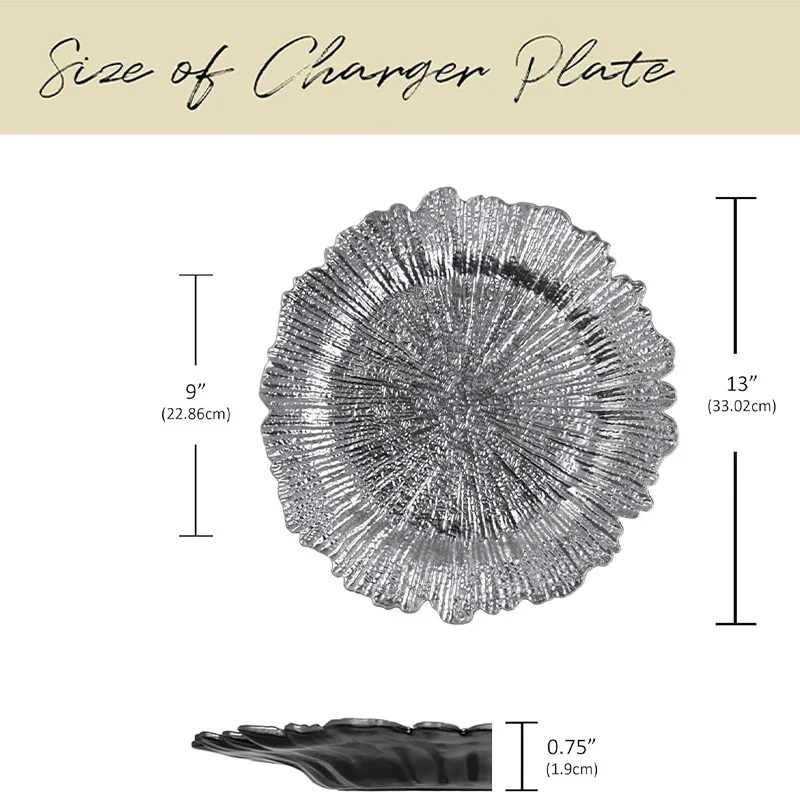 Plastic Reef Charger Plates Glossy 13' Charger Plates Floral Rim Luxury Charger Plates Gold for Wedding Decoration