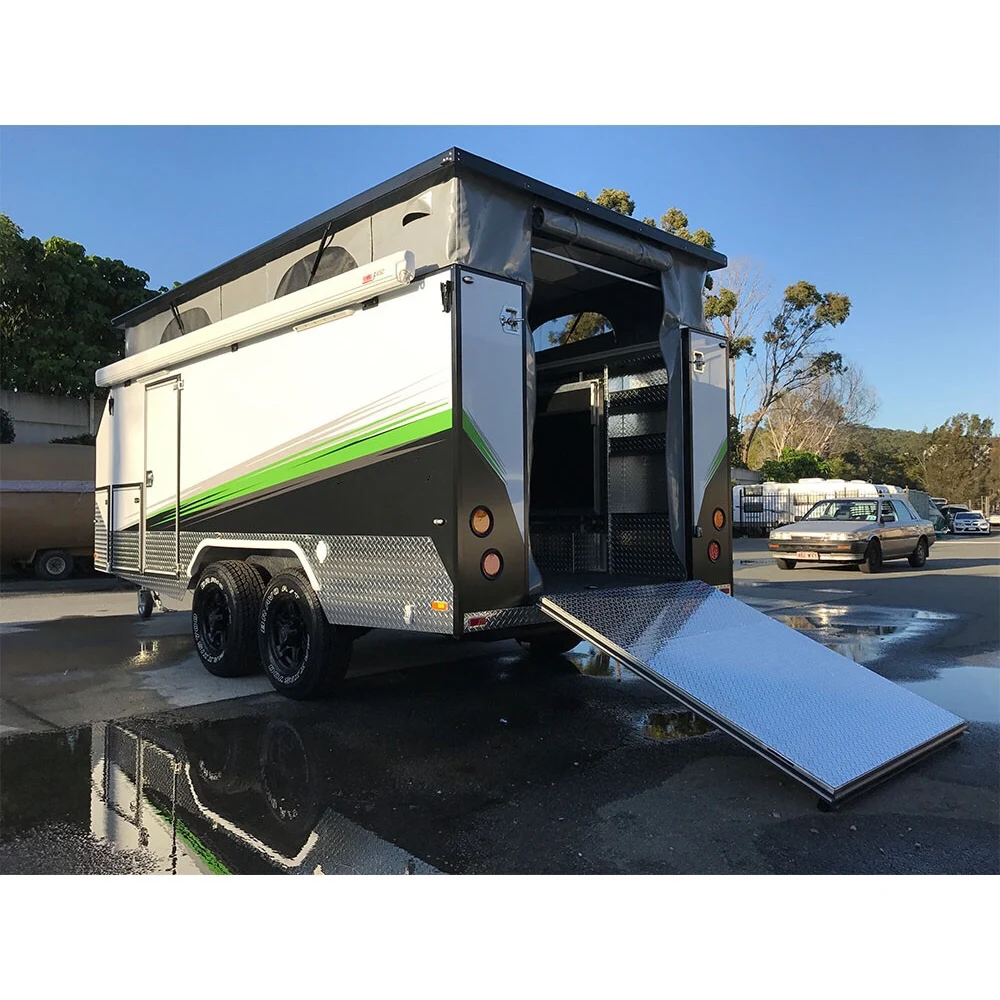 
Cheap Aluminum Frame Cargo Trailer Pop Top Toy Hauler Five Bikes Atv Oem Camper Rv Color Customized 