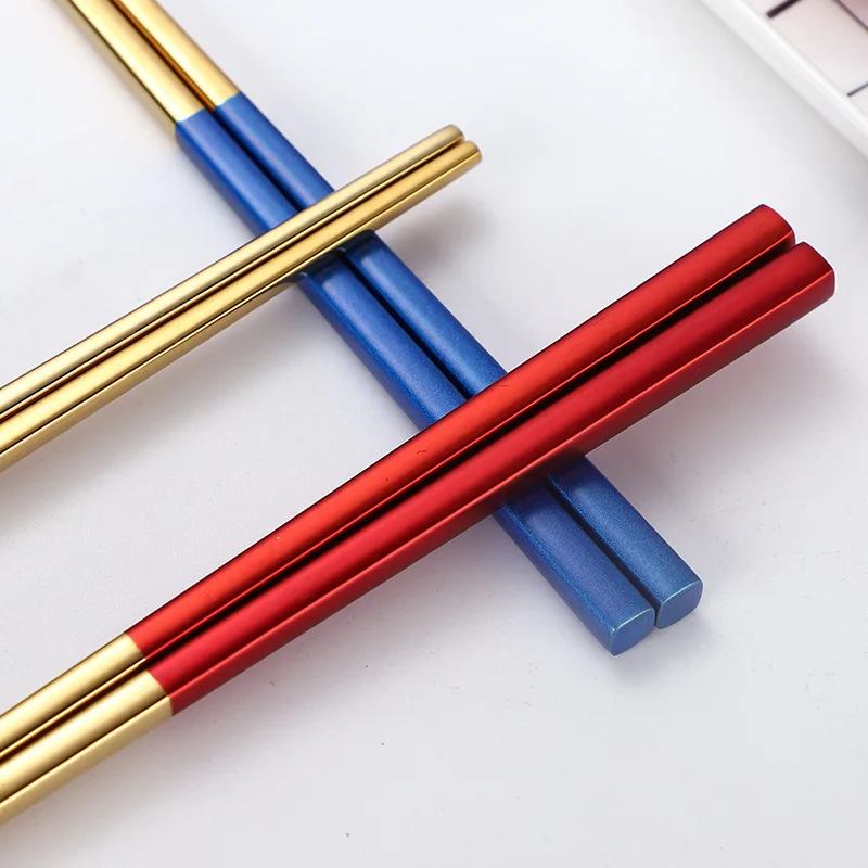 Wholesale Cheap High Quality Korean Colorful Plating Gold Stainless Steel Cutlery Chopsticks Set