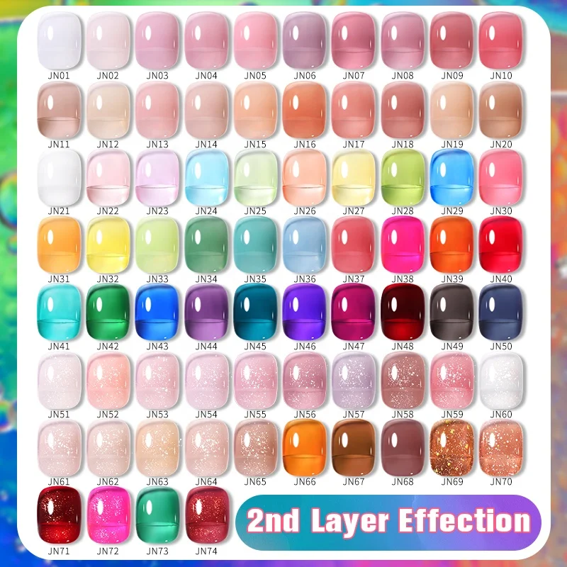 BORN PRETTY New 74 Colors Jelly Nude Translucent Gel Polish Collection Set Non Toxic Vegan Odorless Gel Nails Polish Uv Gel Kit
