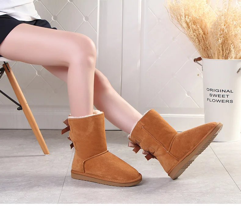 Genuine Leather Snow Boots botas nieve Women Winter Warm Fur Ladies uggh boots for women tall ugly boot