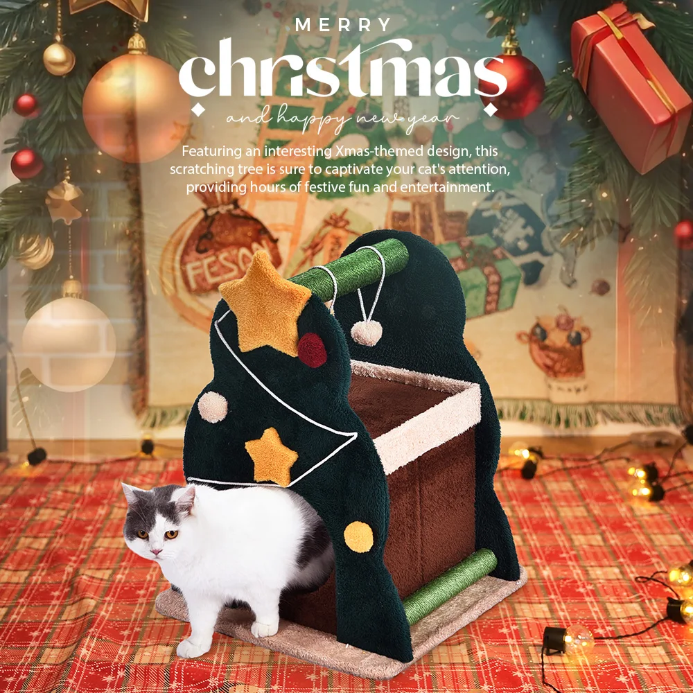 Hot Selling Christmas Cat House High-Quality Manufacturer Velvet Cat Tree Large Climbing Frame Christmas Cat Scratcher Tree