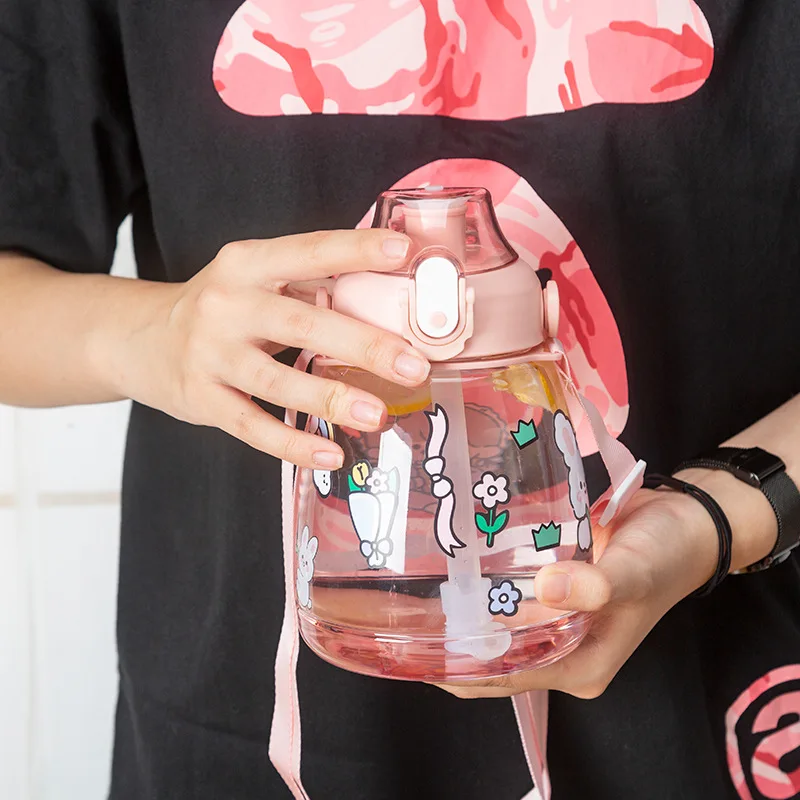 Tik tok hot selling 38oz custom design clear plastic water bottle gym water wide mouth sports water bottle with straw
